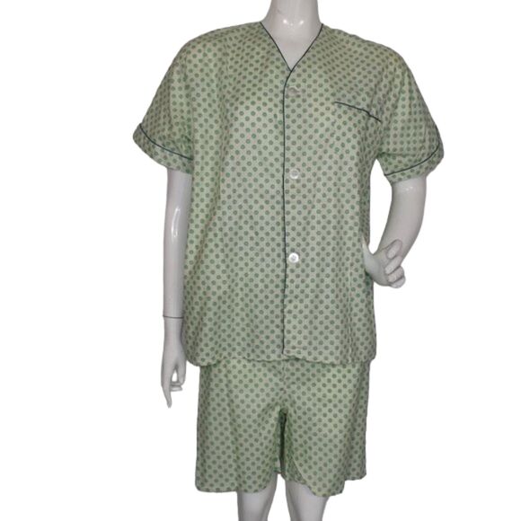 Green Polka Dot Pajamas, C/L, 2 pc, Summer/Short sleeves/Short pants, Cotton - Picture 1 of 10